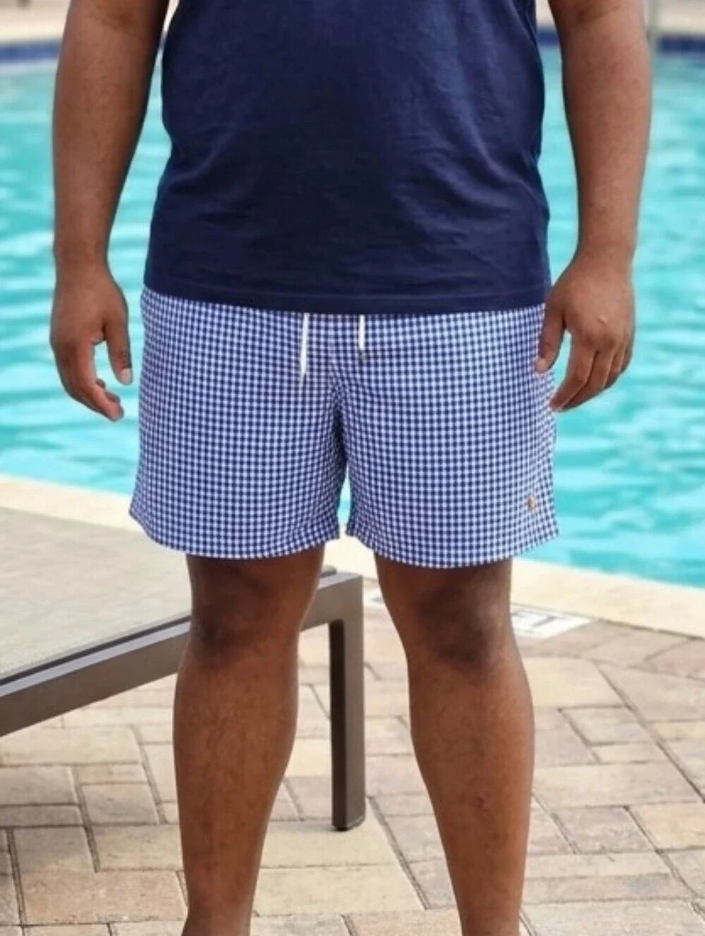 Polo Ralph Lauren Mens Gingham Swim Trunks Blue White 2xB